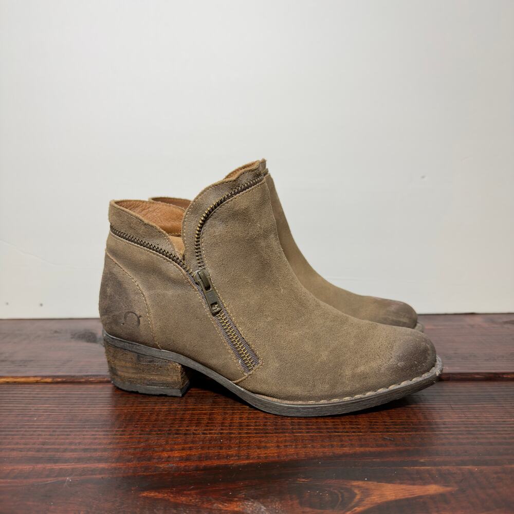 BORN Montoro Brown Distressed Leather Moto Boots Size 7.5  38.5 MW